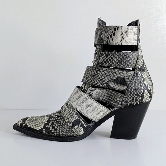 Jeffrey Campbell Caceres Multi-Buckle Snakeskin Leather Ankle Boots 6.5 Gray - Picture 9 of 16